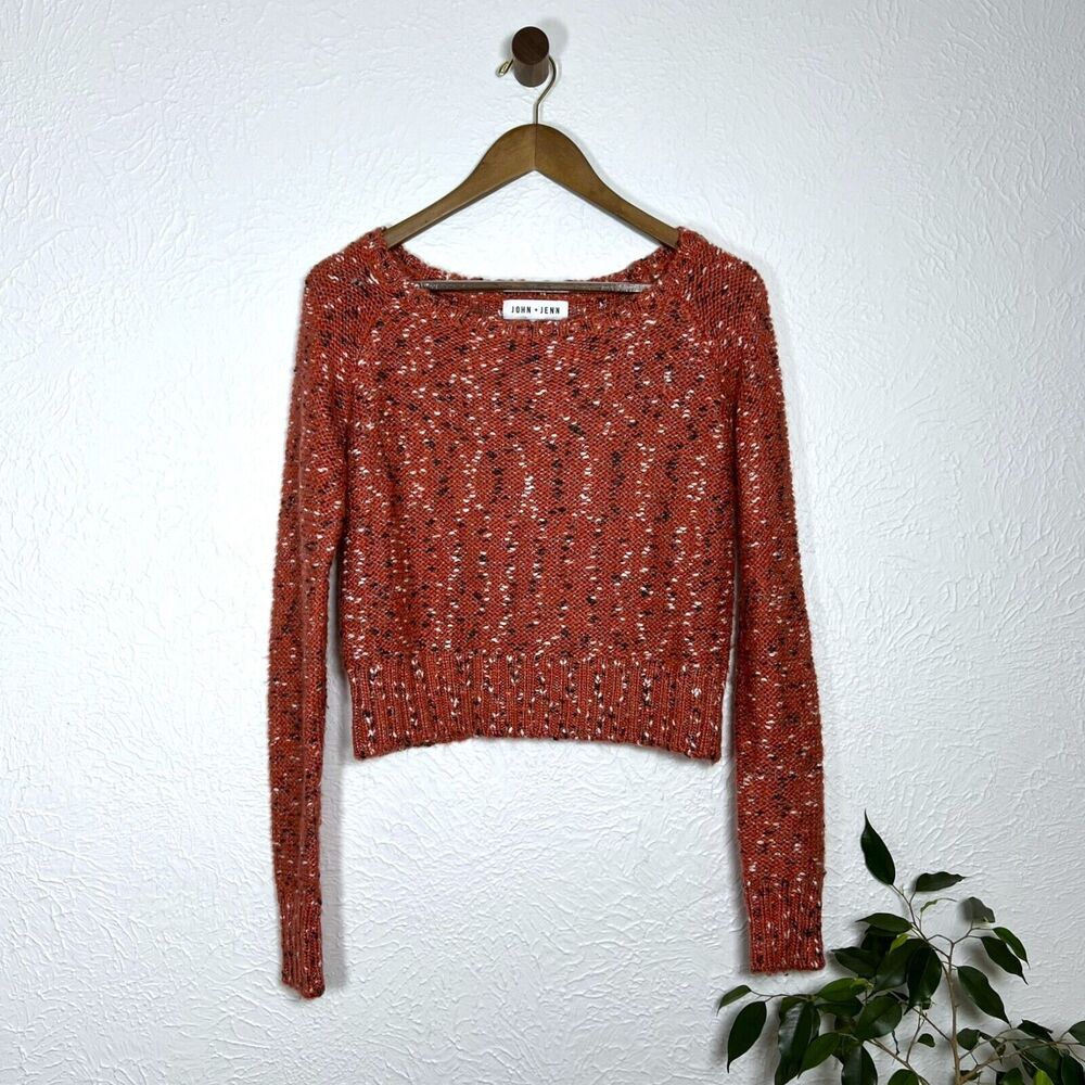 Anthropologie John + Jenn Women's XS Apple Blossom Red Marled Cropped Sweater